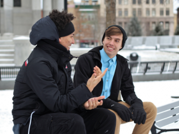 Men talking in the cold