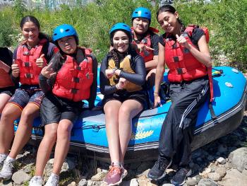 Girls on raft