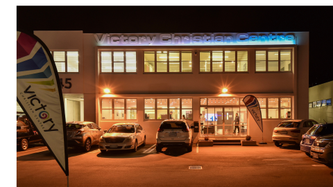 Victory building at night